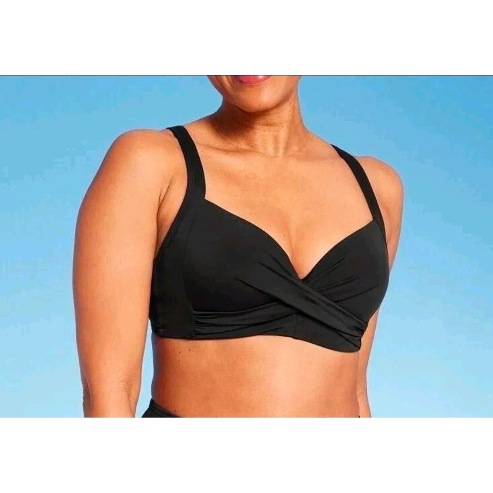 Lands End Womens Black Twist Front Underwire Bikini Top UPF 50 Size 6 543377 NWT